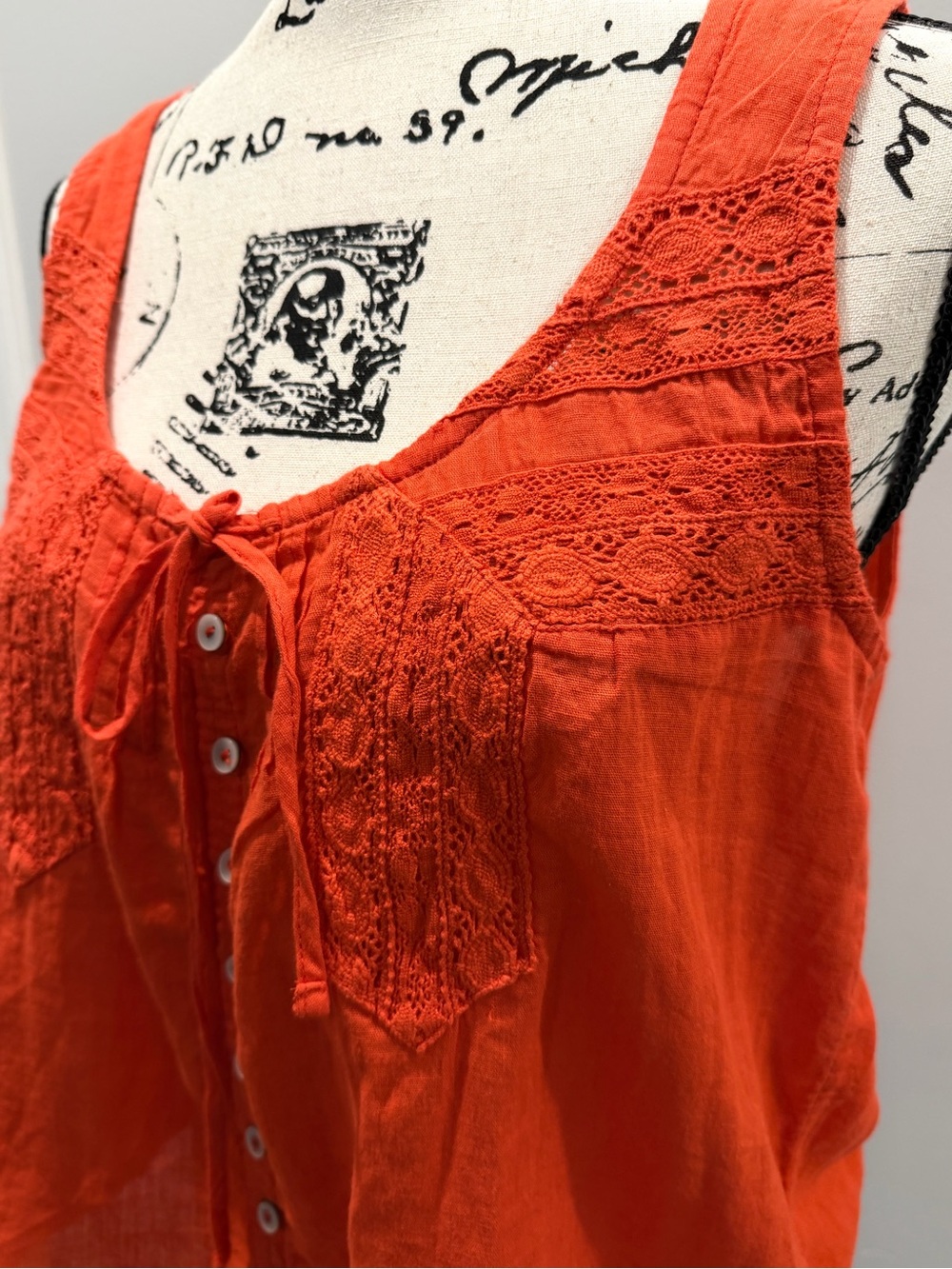 Lucky Brand Orange Lace Button Front Boho Tank Top Blouse S